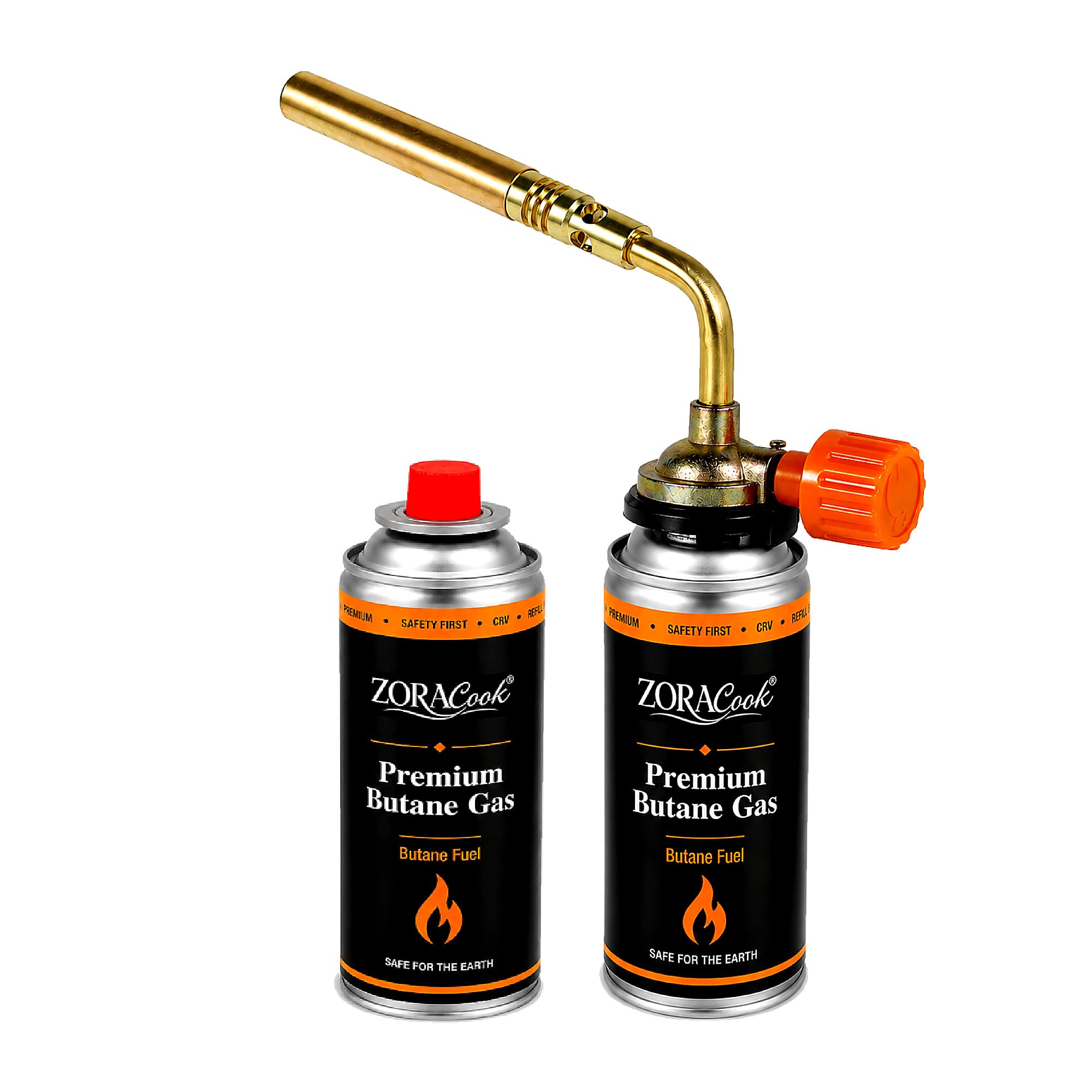 Zoracook Butane/LPG Single Nozzle Gas Torch with Brass Nozzle with 2 Butane Gas Canisters Multipurpose Manual Ignition for Cooking Copper Pipe Welding Jewellery Making Soldering Camping DIY