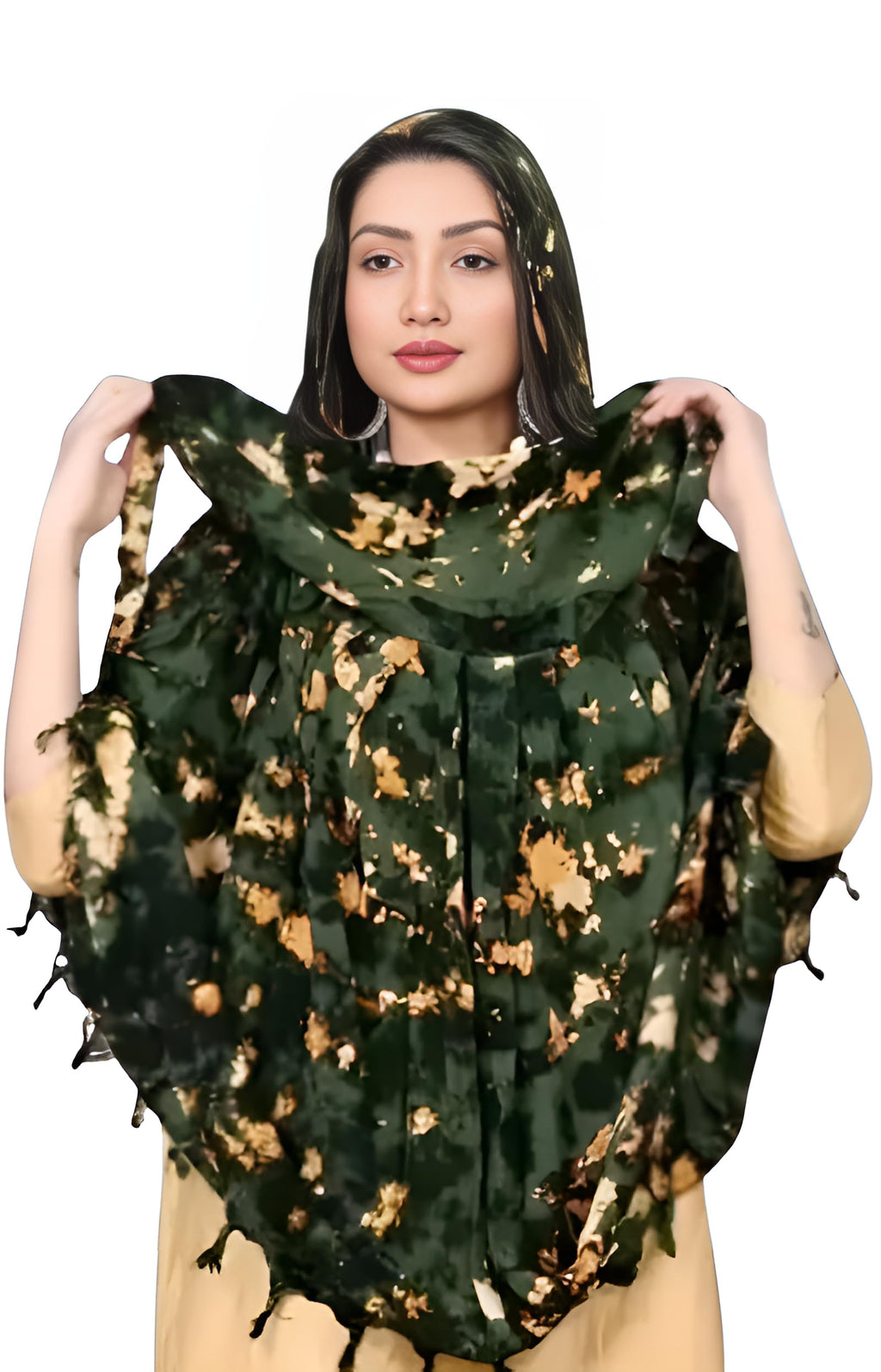 Hetzon Sales Cotton Long Scarf Cum Mask Scarves Usable for Vehicle Driver | Printed Design Fabric | Universal Size | For Girl & Women | Soft Sun Protection Light Weight (Fouji - Golden Forest)