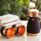INDIAN ART VILLA Copper Bedroom Bottle & Glass Set - Black Silk Finish, 1100 ml - Elegant Drinkware Gift Set