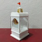 Solar Rechargeable Mini Mandir for Car and Office Desk, White with Gold Accents, Without Idols (White)