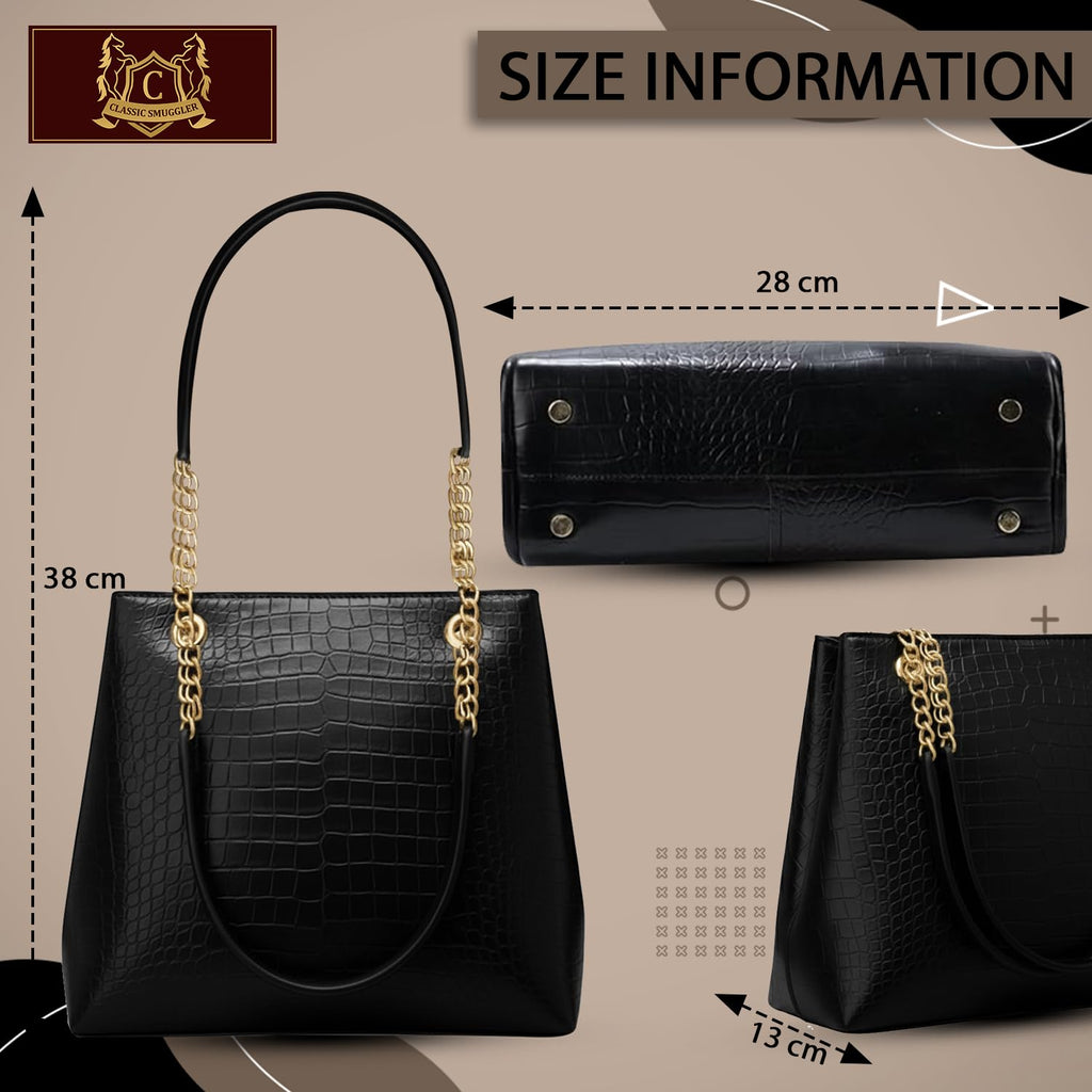 CLASSIC SMUGGLER Women’s Large Capacity Tote Bag | Premium Croco Pattern Big Purse & Shoulder Handbag for Ladies | Fashionable, Durable & Spacious Bag for Office, Work, Shopping, Travel