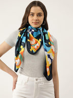 leeza store Women's Navy Blue Silk Scarf For Women, 40 X 40 | Digital Printed White Heart Curves | Soft Fashion Accessory