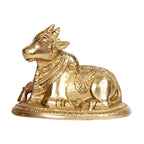SVARUP Brass Nandi Shiv Ji Parvati Vehicle Bull Statue Idol Shiva Devotee Puja and Decor 5.5 Inches Gold Color 1 Pcs