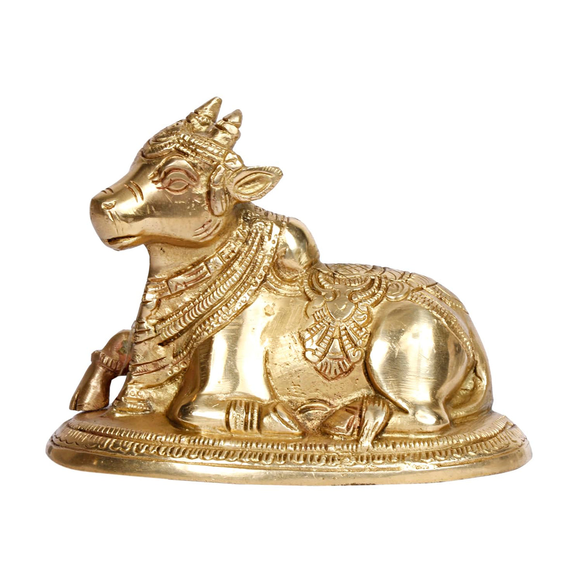 SVARUP Brass Nandi Shiv Ji Parvati Vehicle Bull Statue Idol Shiva Devotee Puja and Decor 5.5 Inches Gold Color 1 Pcs