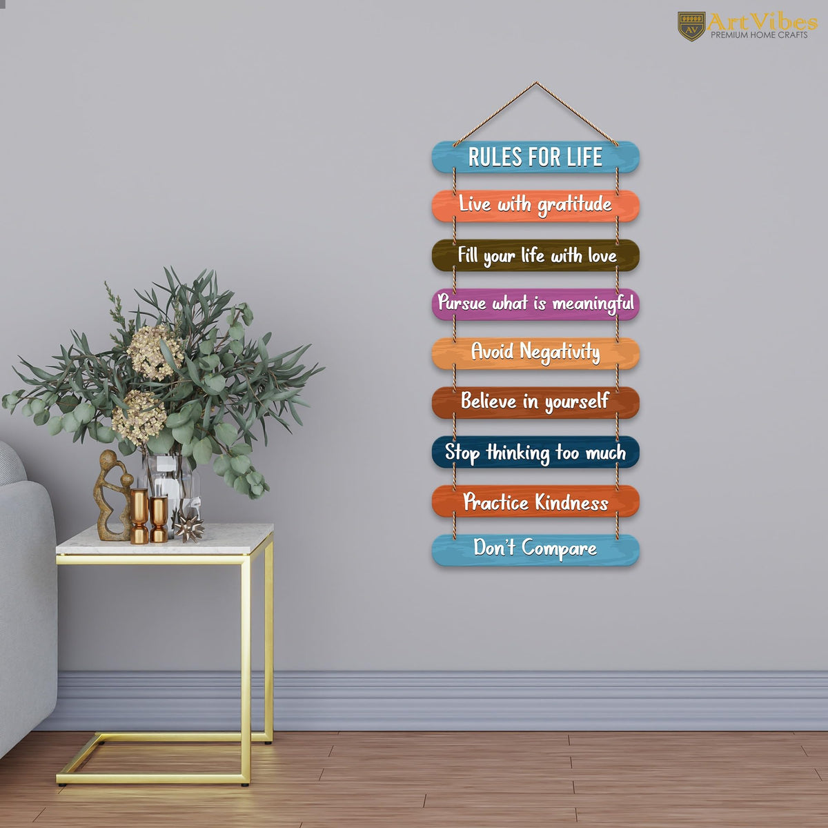 Artvibes Rules for Life Quotes Designer Hanging Wooden Art | Quotes Decor Item | Wall Accent | Office Decoration Item | Inspirational Quotes Wall Art | Mdf Decoration | Gift Items (WH_9310N)