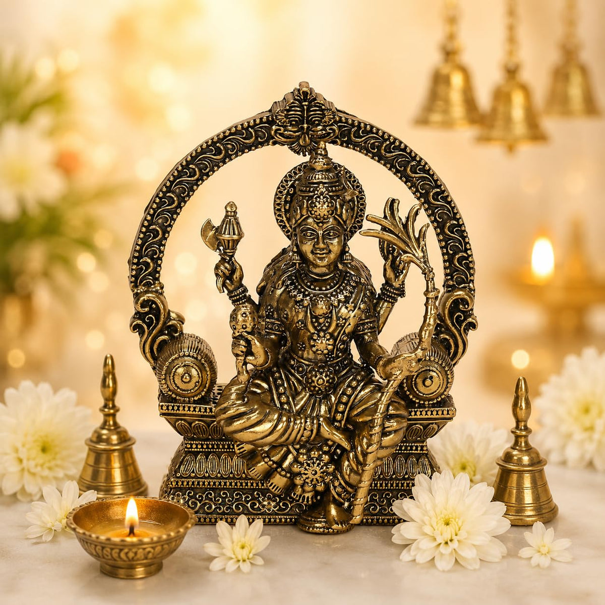 ARTSARA Fine Brass Raj Rajeshwari Devi Idol Goddess Lalita Tripura Sundari Statue for Home Mandir, Lalita Devi Murti Decor Gifts 4 Inch