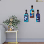 Artvibes Abstract Art Radha Krishna Decor Bottle Shaped Wooden Wall Hanging | Spiritual Decor Items | Wall Art Paintings | Wall Poster| Stylish Modern Artwork | Gift Items (WH_9504N), Set of 3