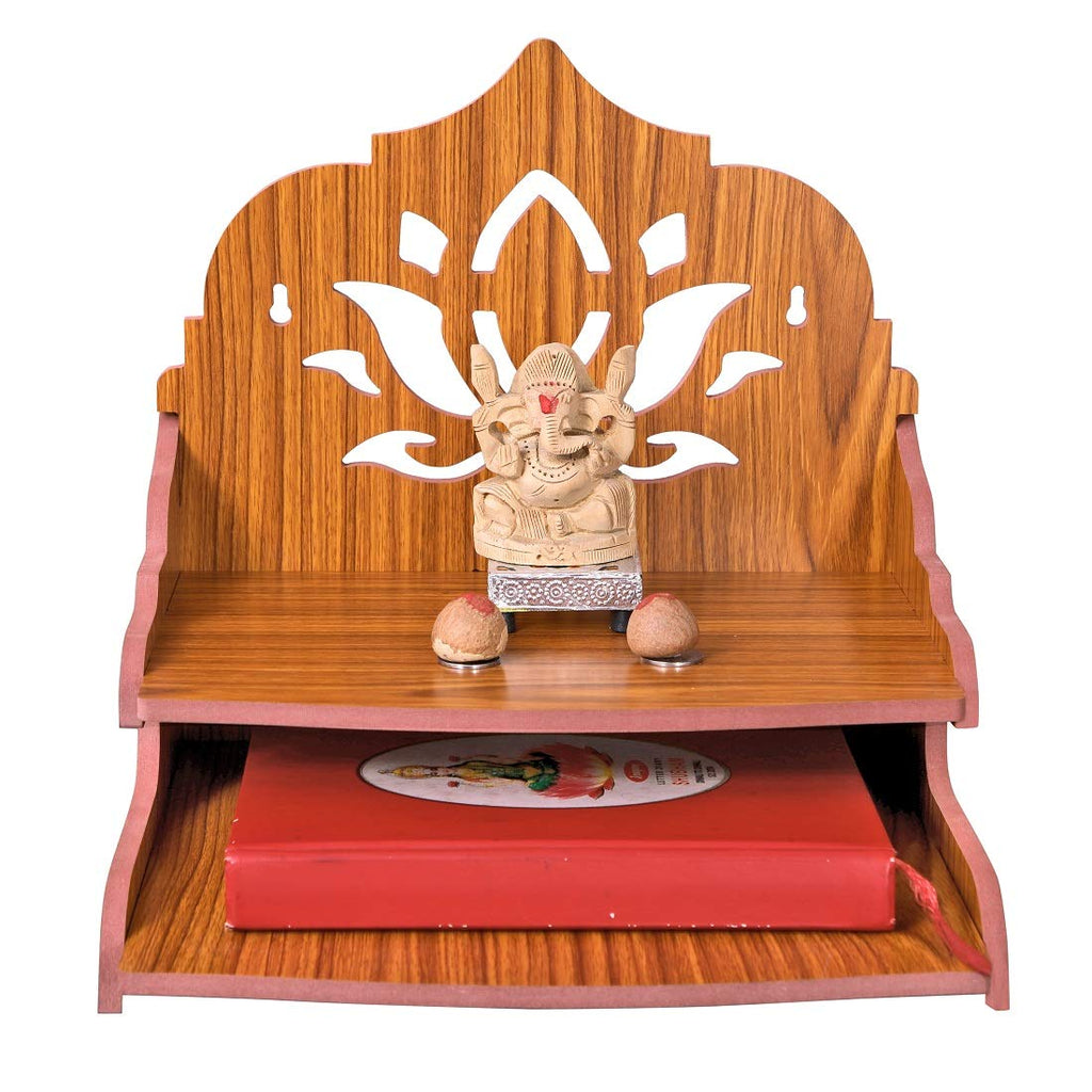 VJ Sons Wooden Wall Mounted Hanging Puja Temple Wood God Stand for Pooja Room | Mandir Devghar Stand Temple | Home Temple | Puja Mandir (Red 2)