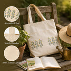 Suryatra Meadow Blossom Canvas Tote Bag for Women & Men | Premium Cotton Canvas Shoulder Bag with Dual Front Pockets | Tote Bag for Office, College, Shopping & Travel | Natural | 14 x 16 Inches