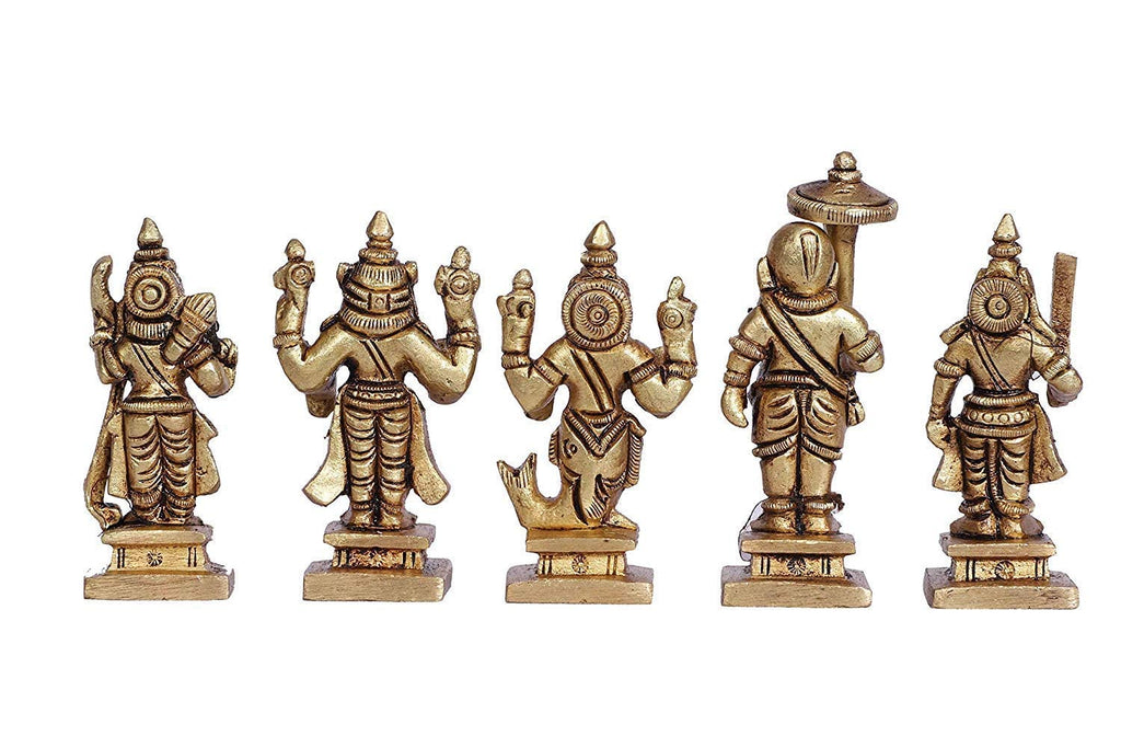 ARTVARKO Brass Dashavtar Lord Vishnu Ten Incarnations Avatar Set Dashavatara Murti Gold (Small Size 3x2.5x6 cm)