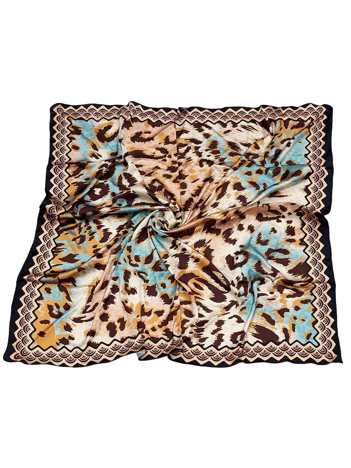 leeza store Women's Turquoise & Beige Blue Poly Satin Silk Square Digital Printed Scarf | Dupatta| Stole| Beach Wear| Fashion Accesorries| Bandana| Head Scarf| Hair Wrap-(LZSTNSCARF13-LZSTNSCARF11)