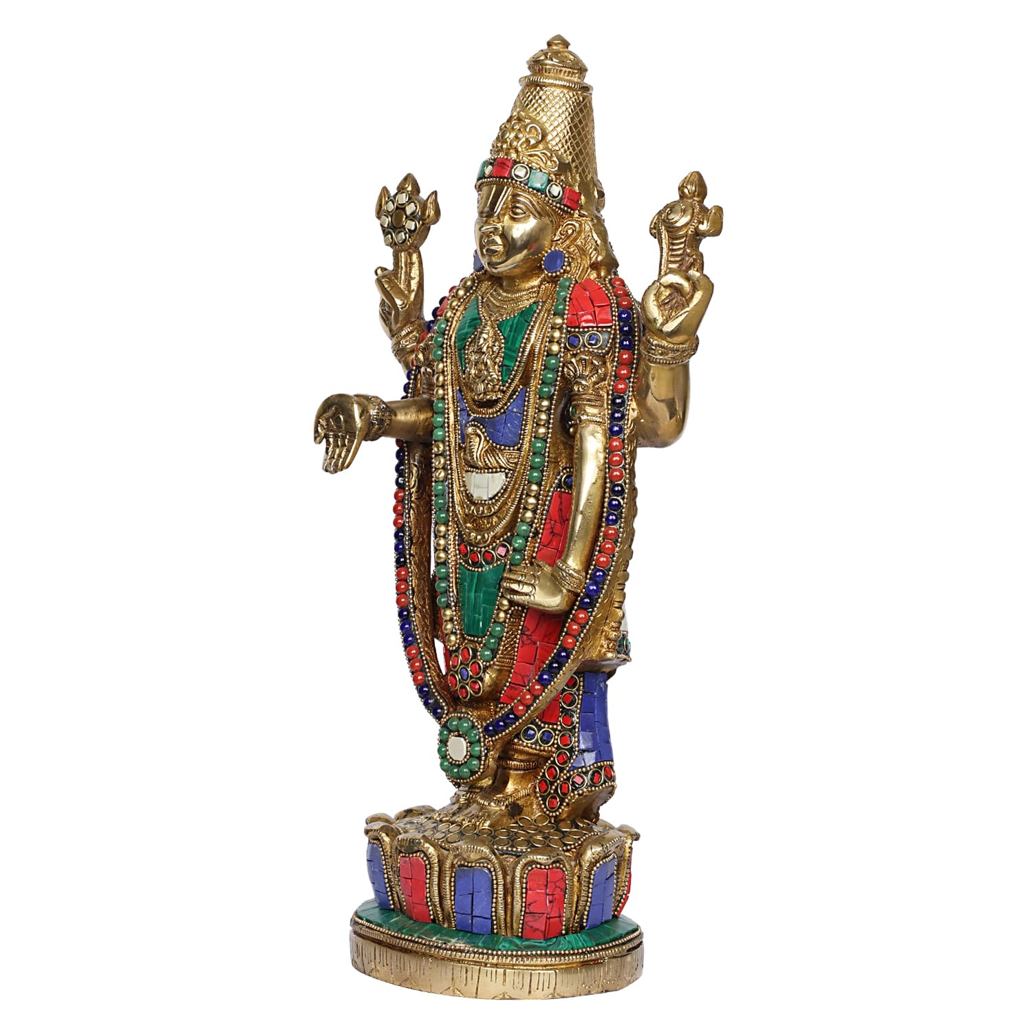 SVARUP Brass Tirupati Balaji Venkateshwara Statue Vishnu Chakra Namah Shankh Murti Lord Srinivasa Religious Idol Decor Gift 16 Inch