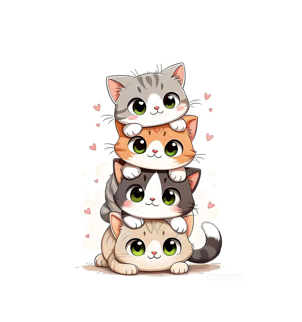 Heu Cute Cat Stack Printed Canvas Tote Bag | Eco-Friendly Reusable Cotton Shoulder Bag | Cartoon Kawaii Shopping Tote for Women & Girls