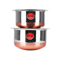 Sumeet Stainless Steel Copper Bottom Cookware/Container/Tope Set of 2 Pcs With Lids (No. 10-1 Ltr, No. 11-1.4 Ltr), 400 Ml,530 Ml,800 Ml