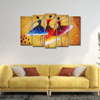 VIBECRAFTS Dancing Women Warli Art 5 Pieces Premium Wall Painting For Home|Office|Living Room|Gift (PTVC5Pcs2_6501)