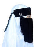 AL RIDHA Women's Babussalam Fabric Fashion Nosepiece One‑Layer Half Hijab Pendant Design Saudi Niqab for Muslim Women and Girls, Black (Crystal Leaf Pendant)
