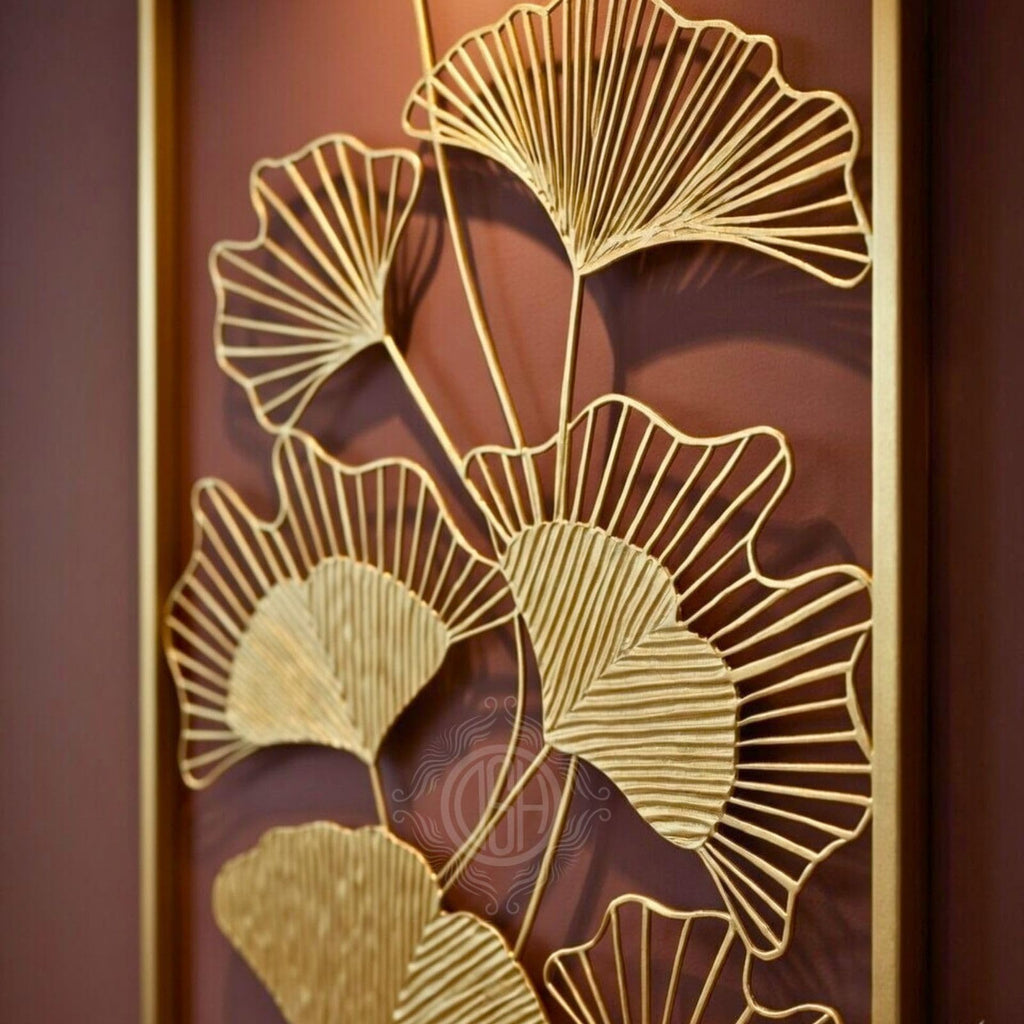 DSH CRAFTING YOUR CURIOSITY Gold Metal Wall Decor Leaf Wall Hanging Sculpture For Living Room Bedroom Office Restaurant. (iWART-36-OSLO)