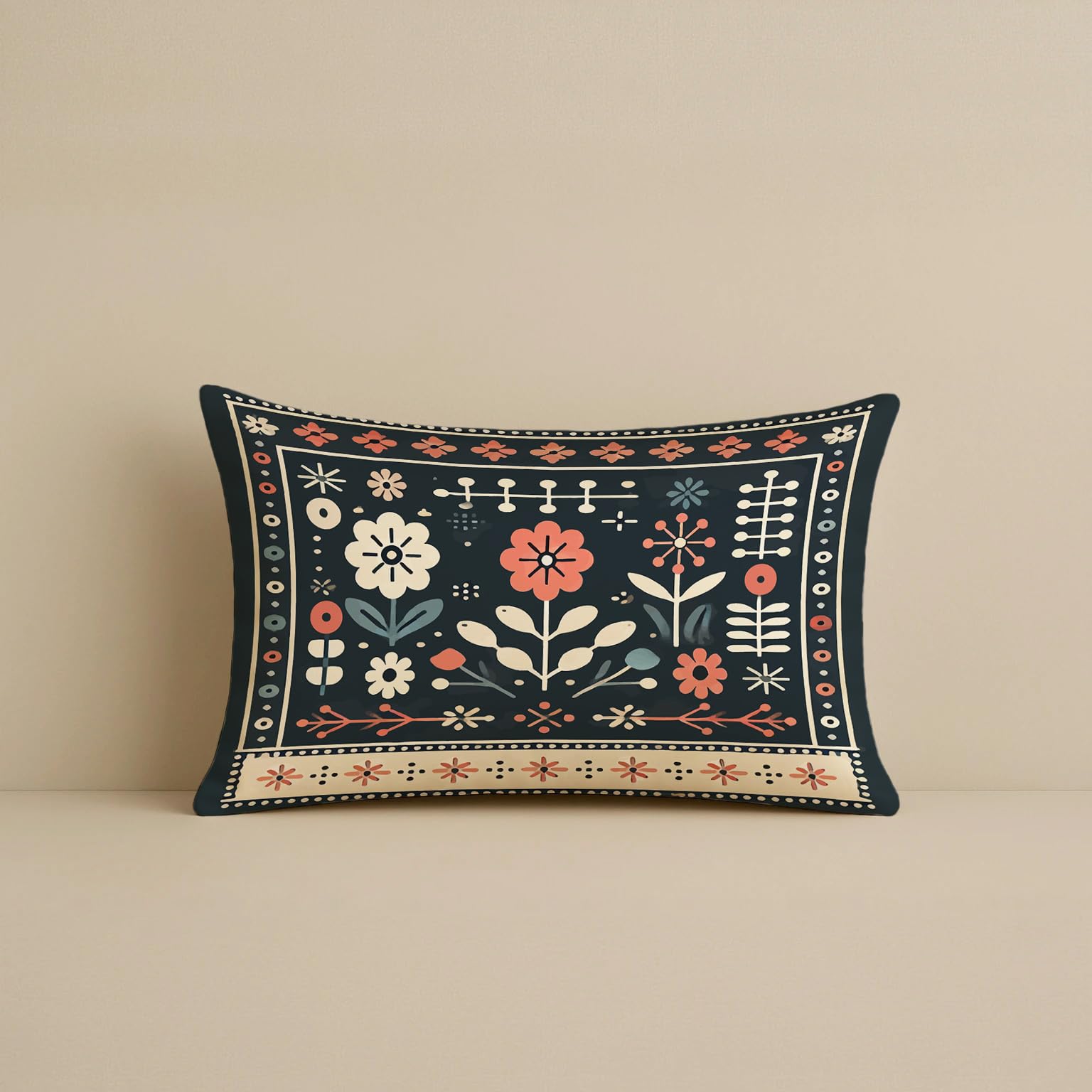 STITCHNEST Elephant & Boho Floral Satin Cushion Covers 12x18 Inch, Pack of 2 for Living Room, Sofa & Kids Room Decor