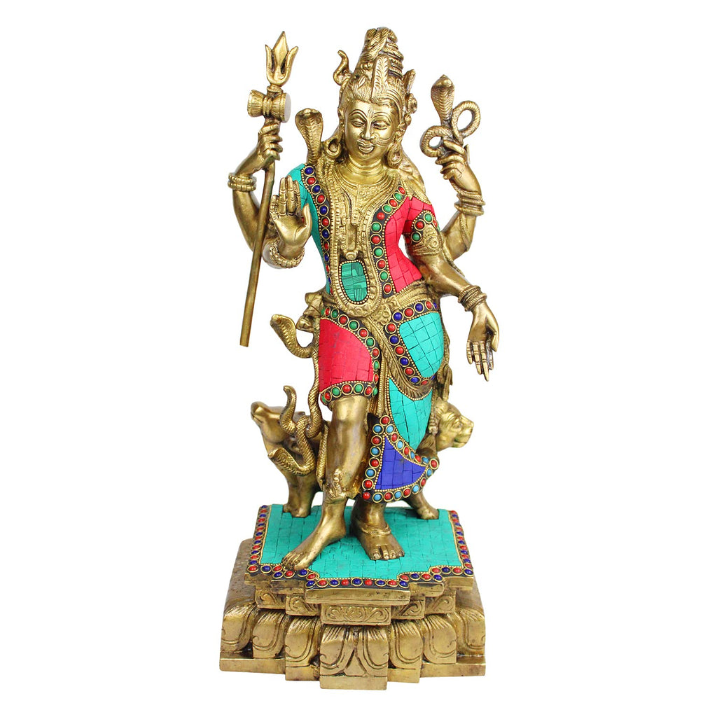 ARTVARKO™ Brass Big Ardhanarishvara | Ardhnarishwar Inlay Work Statue (Half Shiva & Parvati) | Ardhnari Shiv Parvati Double Avatar | Shiv Parvati Idols for Home Decor Temple Puja | 18 Inches.