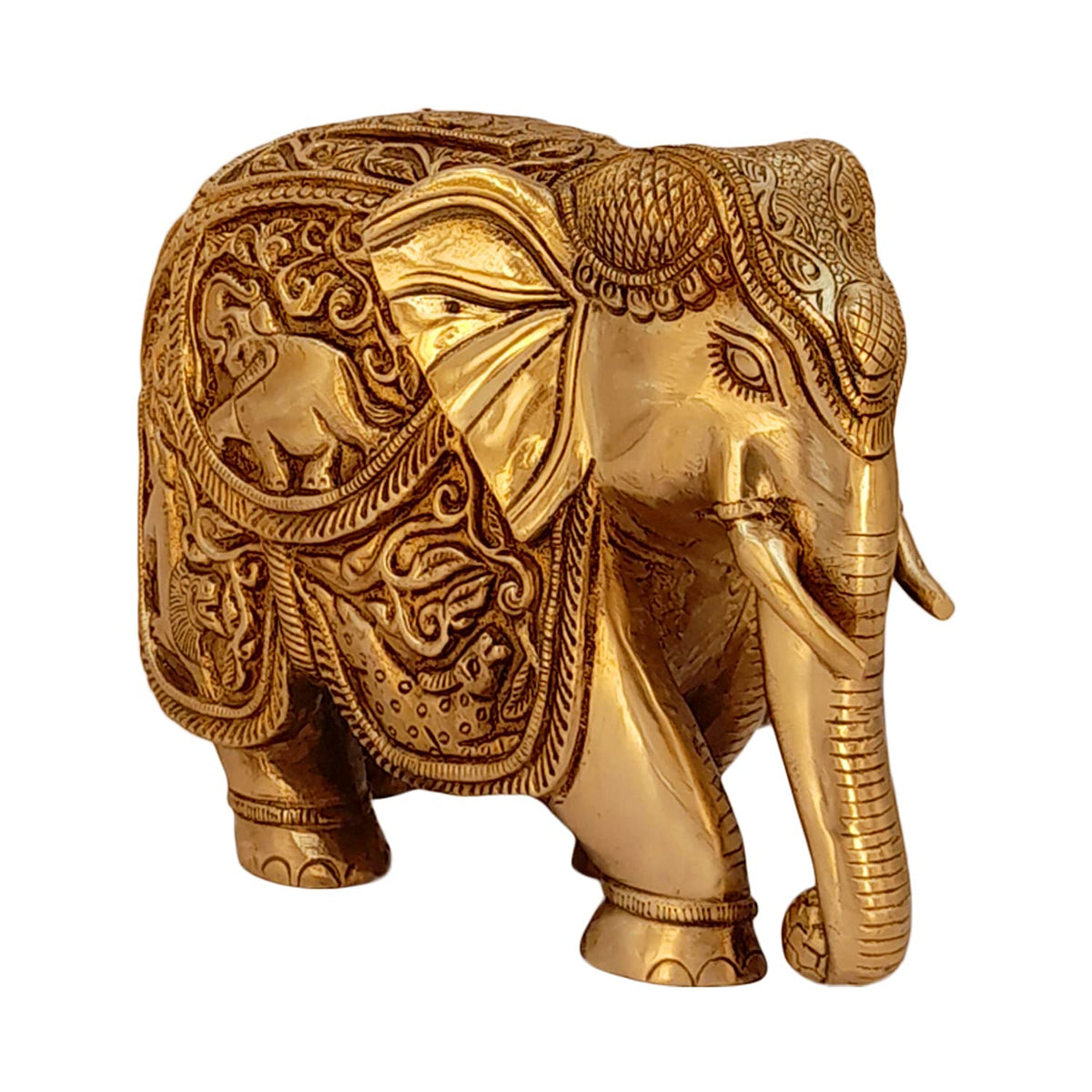 ARTVARKO Brass Elephant Trunk Down Ganesha & Animals Carving Vastu Hathi for Good Luck Success Prosperity Home Decor Gift | (LxWxH): 8x4x5.5 Inches Weight 3.2 Kg