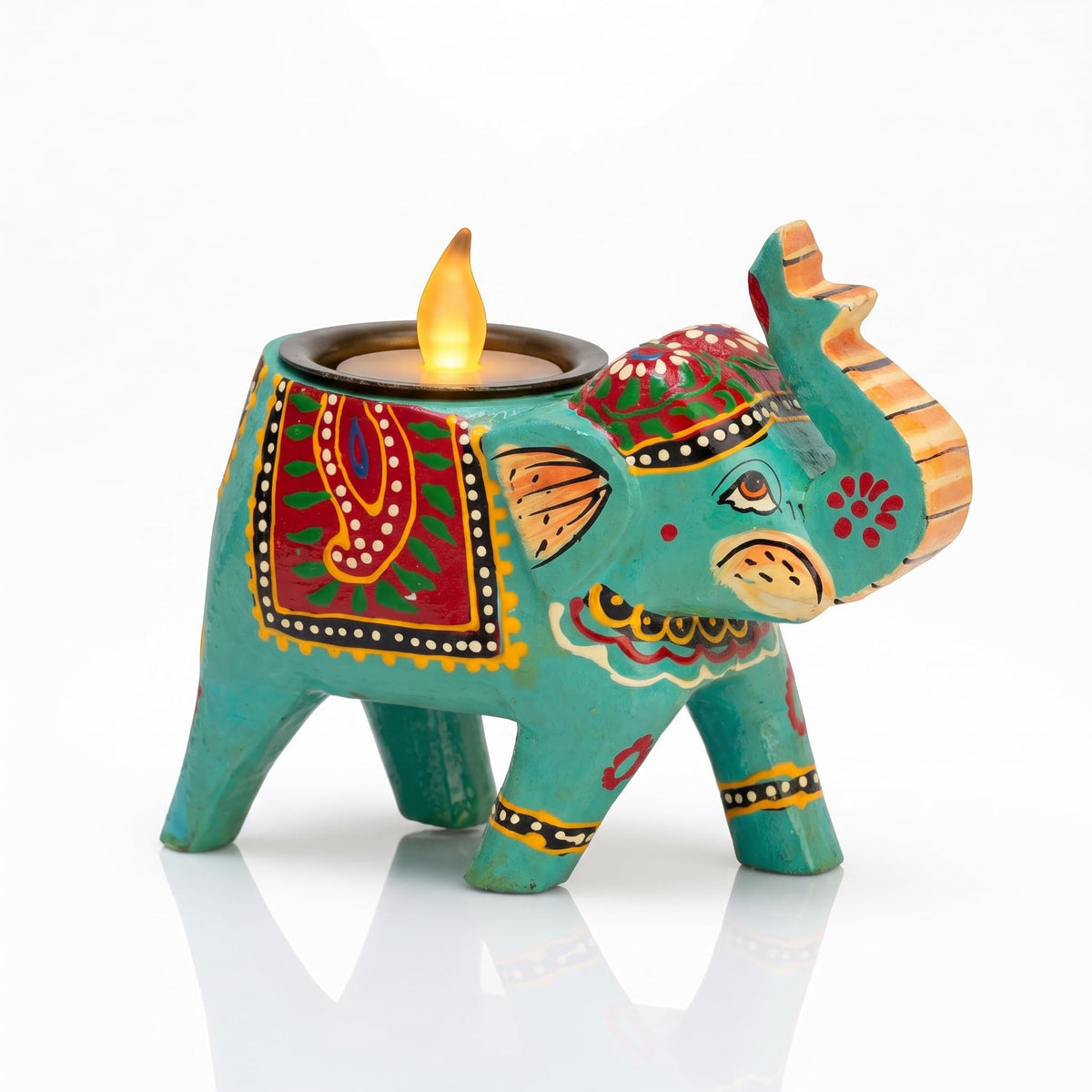JH Gallery Handpainted Decorative Tealight Candle Holders for Home Decor, Decorative Elephant Showpiece for Table Decor, Perfect Return Gift for Wedding (4 Inches, Blue, Pack of 1)