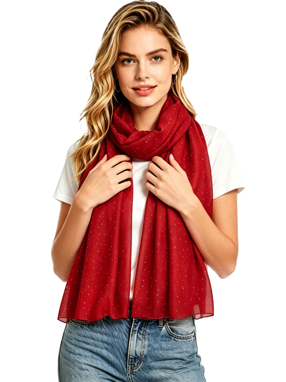 Lina & Lily Solid Shimmer Sparkle Glitters Sheer Maxi Shawl Head Scarf Hijab (#30 DARK RED)
