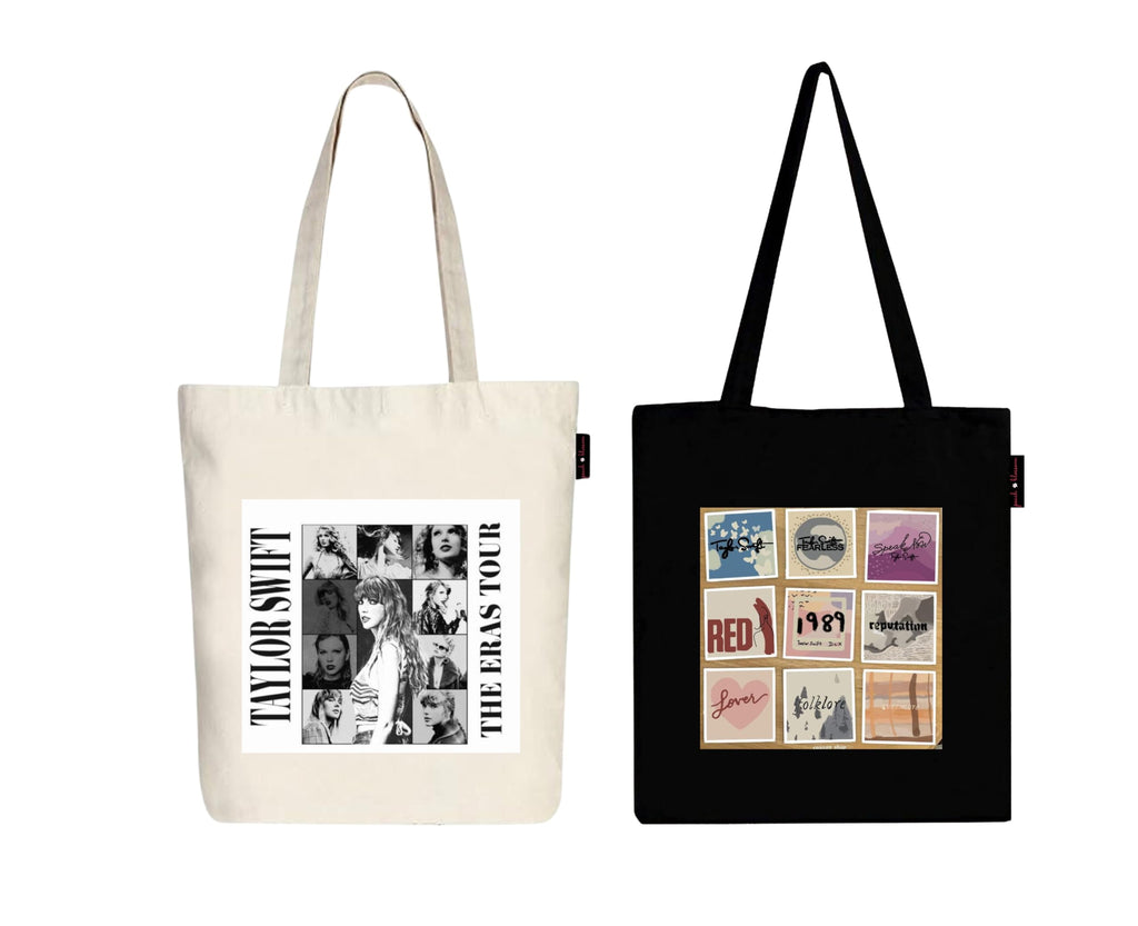 Peach Blossom Printed Cotton Zipper Tote Bags | CBAG - WHT-TAILOR SWIFT_BLK-1989(9) BOX