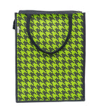 JUTEKA Parrot Green Houndstooth Printed Jute Lunch Bag - Grocery, Tote, Hand, Picnic Bag for Men, Women, Girls, Kids With Zip