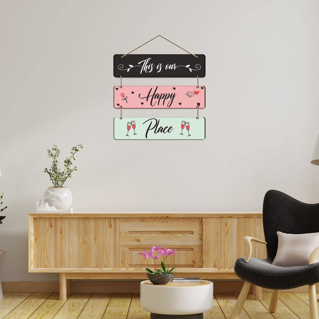 Artvibes This Is Our Happy Place Family Wooden Wall Hanger for Home Decor | Quotes Decor Item | Wall Accents | Gift Items | Wall Illustrations | Artworks Hangings | Mdf Wall Decoration (WH_5304NN)