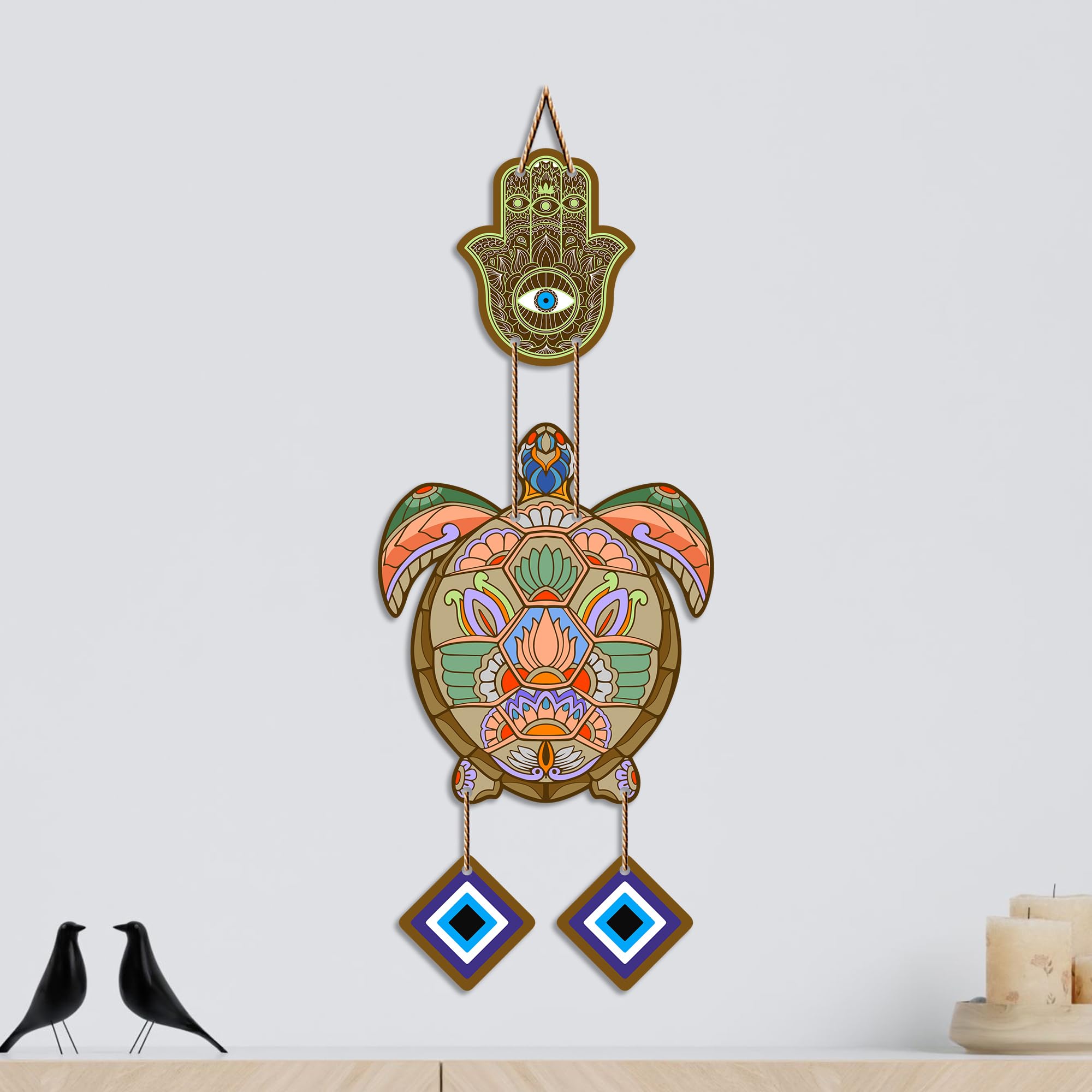 Artvibes Artistic Turtle Wall Hanging for Home Entrance | Nazar Battu MDF Decorative Wall Decor | Vastu Inspired Art for Living Room | Balcony | Office & Hallway | Lucky Charm Gift Item (WH_8543N)