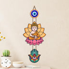 Artvibes Buddha Lotus Wall Hanging with Evil Eye and Hamsa Hand | Spiritual Meditation Decor for Positive Energy & Mindfulness | Decorative Hanging for Living Room | Yoga Room and Entrance (WH_8593N)