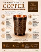 i2collections Pure Copper Water Glass Set of 2 with Elegant Etching Design, Handmade Ayurvedic Drinking Tumblers for Daily Use, Dining, Kitchen, Festive, Wedding & Housewarming Gift Set