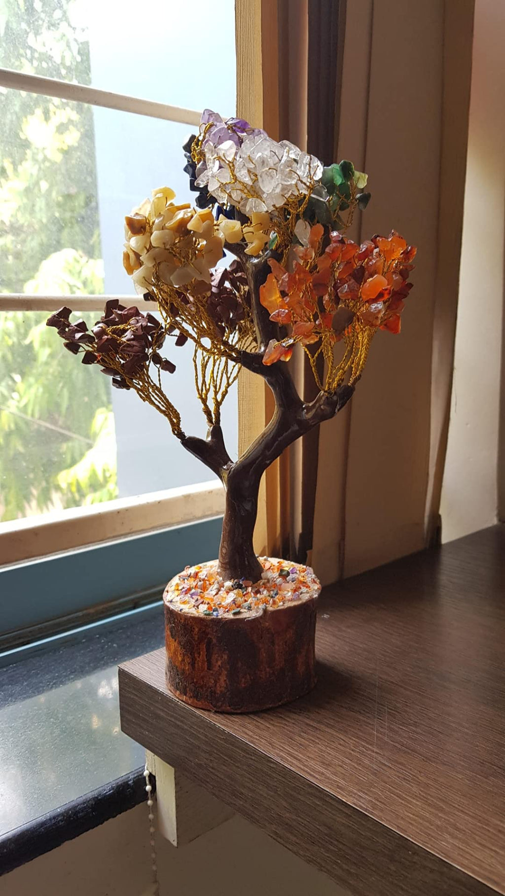 Swasstik Crystal Products Natural 500 Petals Vastu Crystal Tree, Golden Wire, 10-12 Inches for Positive Energy, Prosperity, Peace, Good Luck, Abundance. (7 Cahkara, 500 Beads)