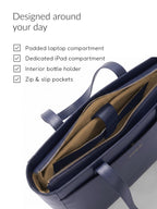 Everpret Premium Work Tote Bag for Women with 16-Inch Laptop Compartment | Vegan Leather Office Travel Handbag with Trolley Sleeve, Water Bottle Pocket & Organized Compartments | Navy Blue