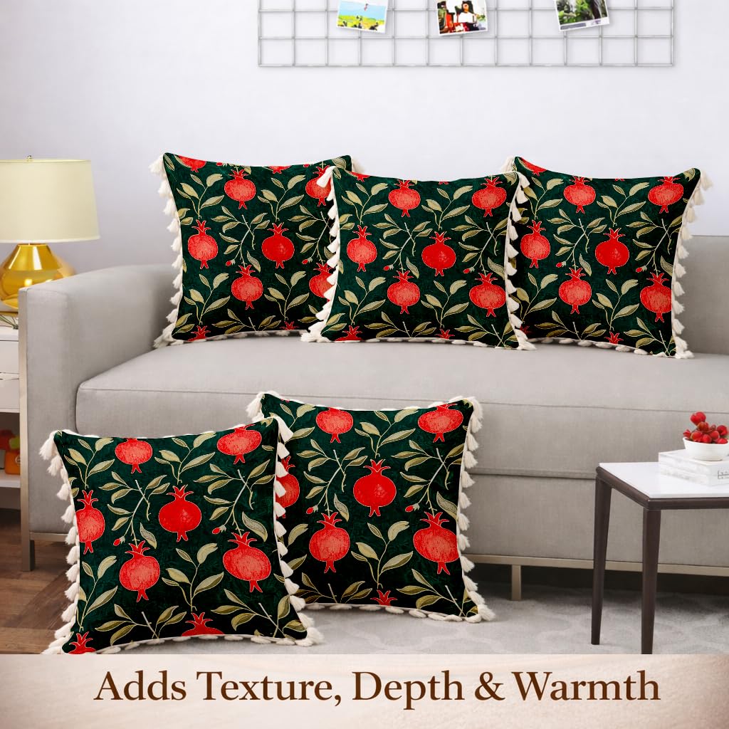 STITCHNEST 'Little Meadow Series' Tassled Cushion Cover | Set of 5 | Floral Cushion Cover 16 inch x 16 inch