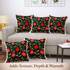 STITCHNEST 'Little Meadow Series' Tassled Cushion Cover | Set of 5 | Floral Cushion Cover 16 inch x 16 inch