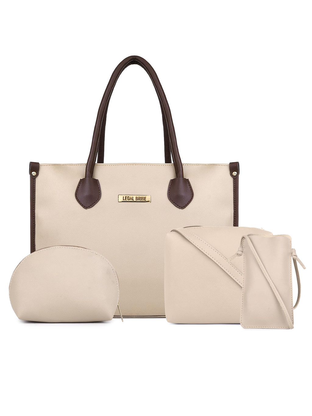 LEGAL BRIBE Women's Textured Western Tote Bag Combo Of 4 (Beige)