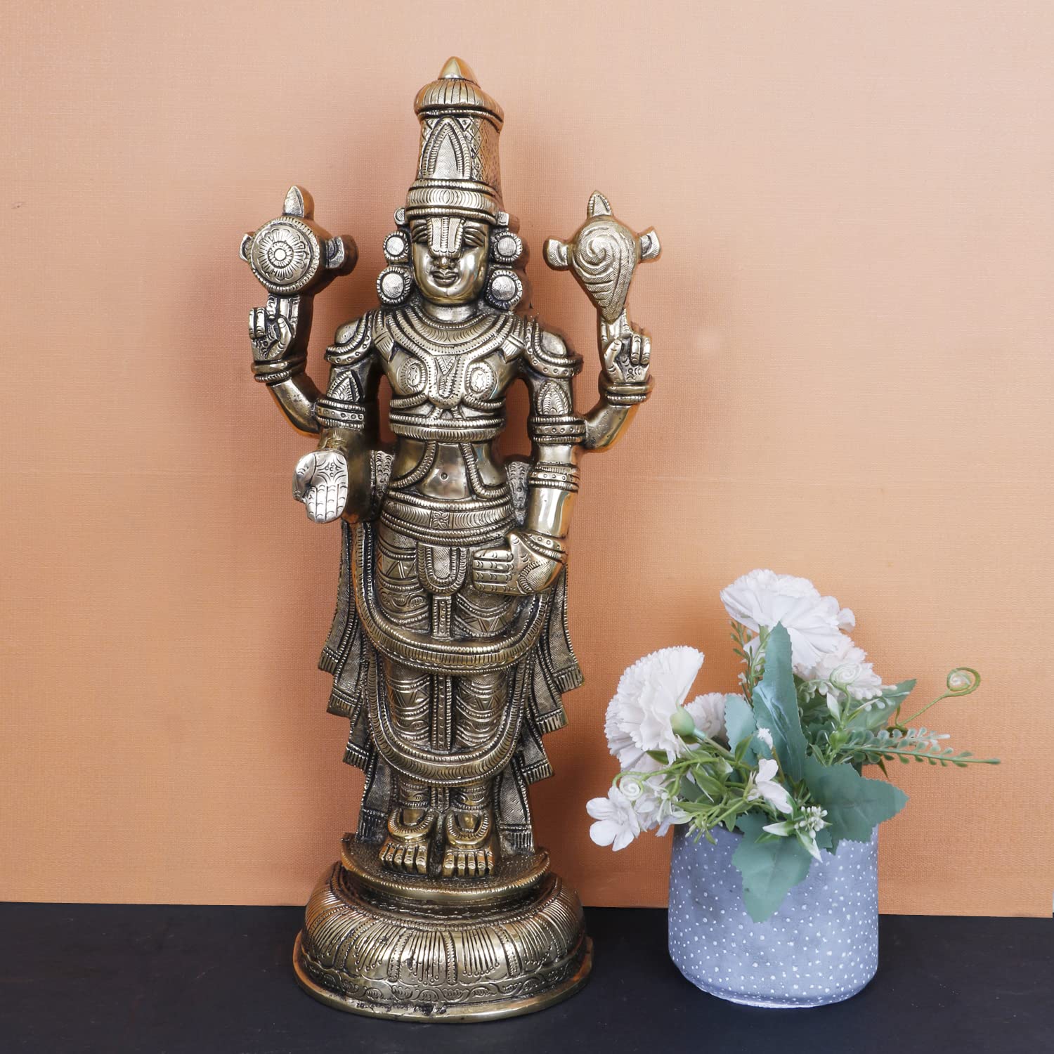 ARTVARKO Brass Lord Tirupati Blessing Balaji Table Top Wall Door Hanging Statue God Venkateswara Incarnation of Vishnu Home Decor Entrance 16.5 Inch