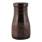 Tambra Copper Bedroom Jar with Inbuilt Glass | Rarity Carving Design | Handcrafted, Leakproof, Jointless | Ayurvedic Benefits, Antioxidant Properties | 1200 ml (Pack of 1)