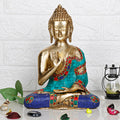 ARTVARKO Blessing Buddha Brass Idol with Inlay Statue Decorative Buddhism Buddha Showpiece Figurine Home Décor Diwali Gifts 10.5 Inch.