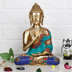 ARTVARKO Blessing Buddha Brass Idol with Inlay Statue Decorative Buddhism Buddha Showpiece Figurine Home Décor Diwali Gifts 10.5 Inch.