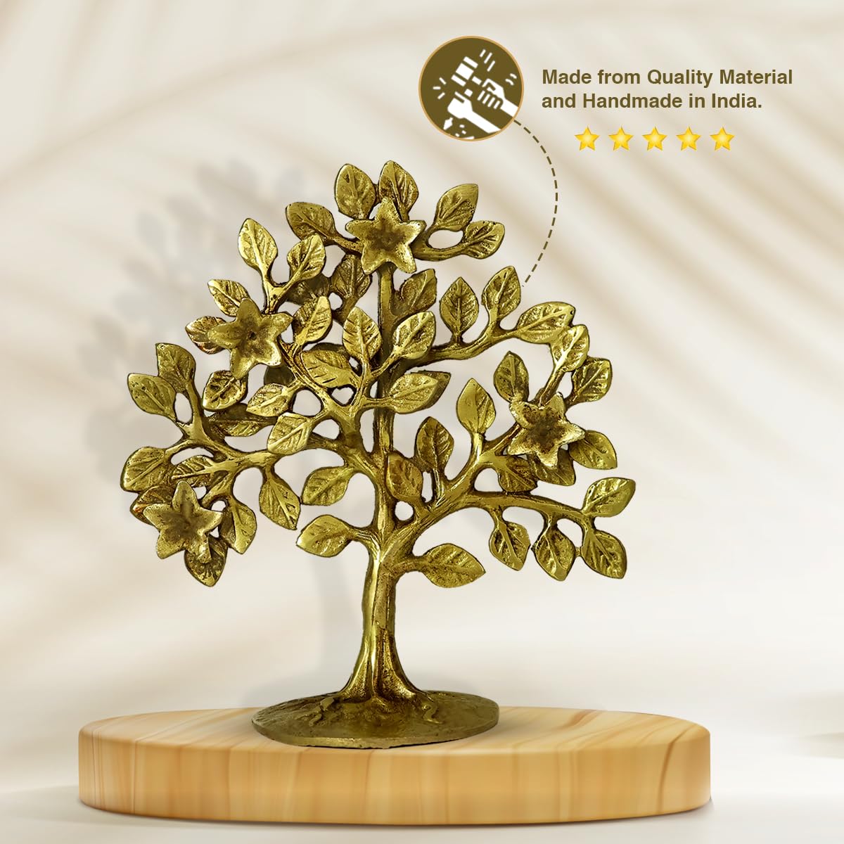 Reiki Crystal Products Brass Kalpavriksha Tree | Handmade Brass Wish-Fulfilling Tree for Home, Office & Temple Décor | 17 cm | 450–500 Gram | Feng Shui, Vastu & Spiritual Decorative Showpiece
