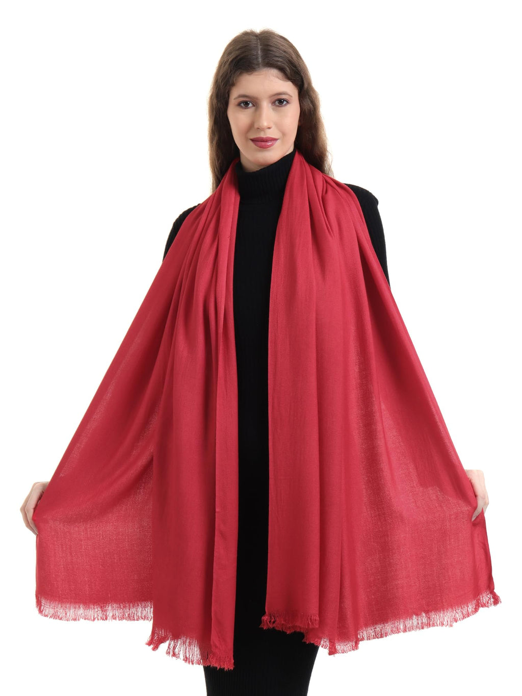 EH Viscose Pashmina Female Scarf For Women, Twill Weave, Thick, Solid Color Wraps, All Weather, Large, Warm, Very Soft Pashmina Feel Scarves (RED)