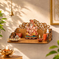 Gift Kya De GKD Wooden Pooja Mandir for Home Wall | Small Temple for Office & Room | Indian Wooden Temple for Table or Shelf | Compact DIY Mandir | 12x9x6 Inch | Classic Design (Classic Walnut)
