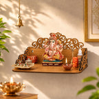 Gift Kya De GKD Wooden Pooja Mandir for Home Wall | Small Temple for Office & Room | Indian Wooden Temple for Table or Shelf | Compact DIY Mandir | 12x9x6 Inch | Classic Design (Classic Walnut)