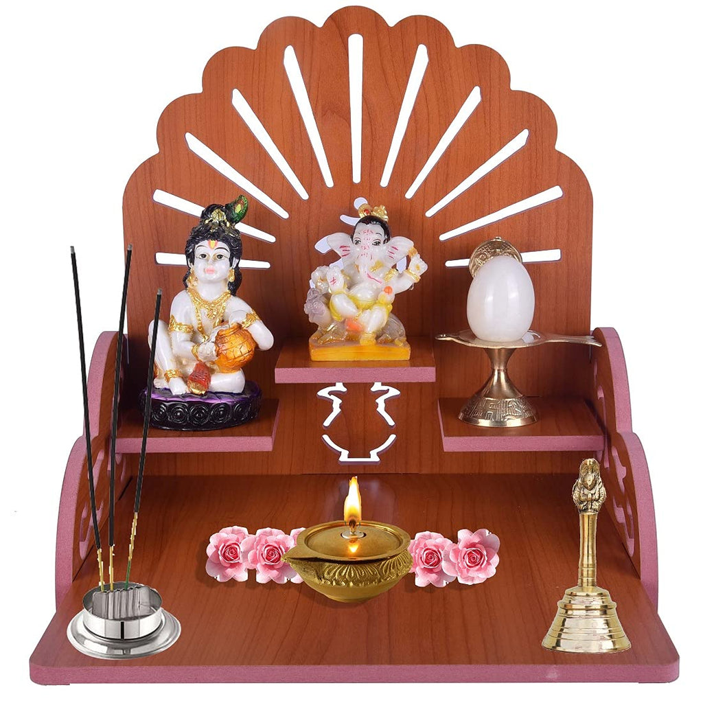 PRIMEFAIR Handmade Beautiful Wooden Temple/Home Temple/Puja Mandir/Wall Hanging and Table Top Home Mandir Temple/Home Art & Craft Engineered Wood Home Wall Temple (BROWN-398)