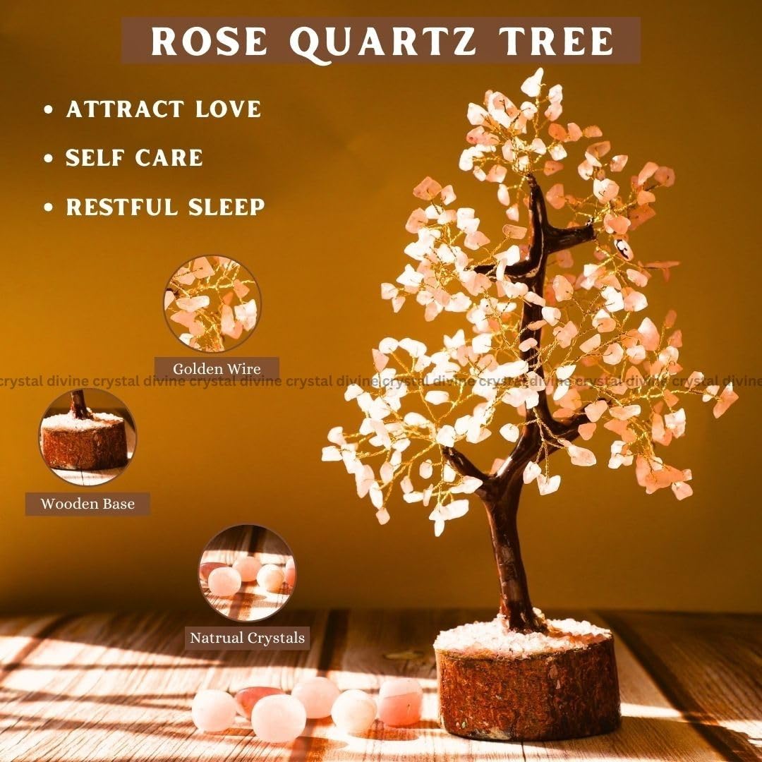Crystal Divine Rose Quartz Crystal Tree Handmade Home Decor Items Crystal Bonsai Tree Showpiece for Home Decor Vastu Gift Items for Home Decoration Hall Decoration Items Healing Crystals Tree Gifts