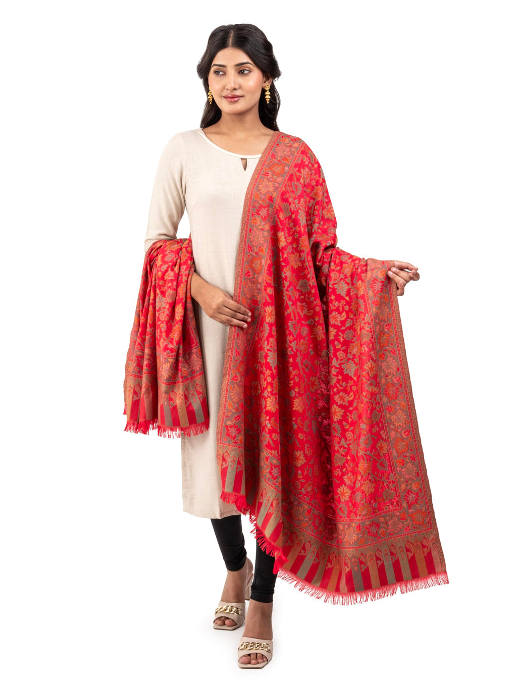 Naureen Women Faux Pashmina Shawl with Floral Artwork, Warm and Soft, 40x80 inch