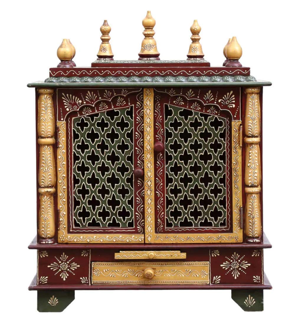 Kamdhenu Art and Craft Wooden Temple/Home Temple/Pooja Mandir/Pooja Mandap/Temple for Home (Maroon), 24 Cm