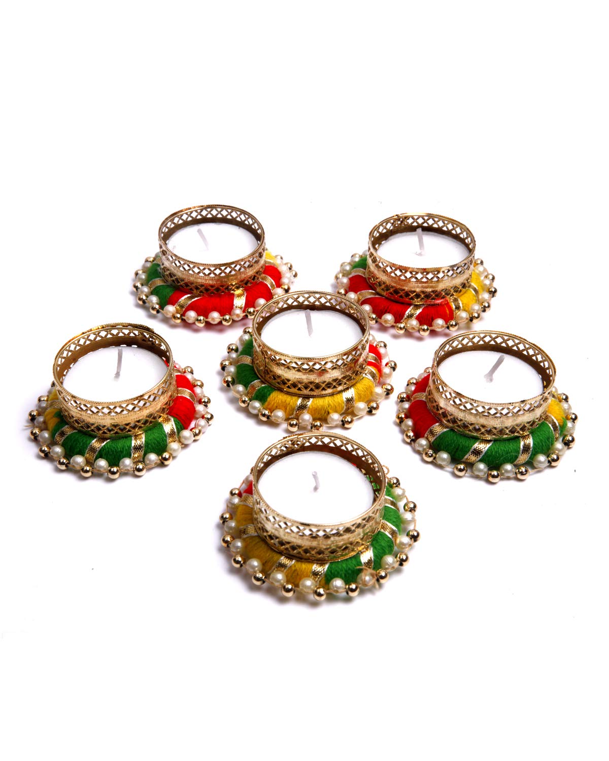 Prapti Handicrafts Handcrafted TeaLight Candle Holders Pack of 12 Units for Diwali Decoration/Diya with Candles, Metal